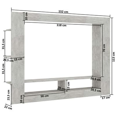vidaXL ТВ шкаф, бетонно сив, 152x22x113 см, ПДЧ