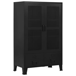 vidaXL Офис шкаф мрежести врати промишлен черен 75x40x120 cм стомана