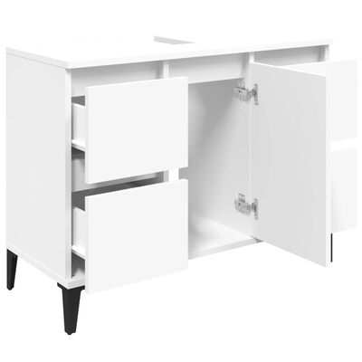 vidaXL Шкаф за мивка, бял, 80x33x60 см, инженерно дърво