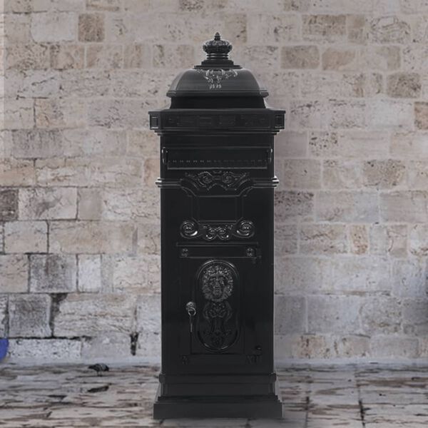 vidaXL Алуминиева пощенска кутия стълб винтидж стил неръждаема черна