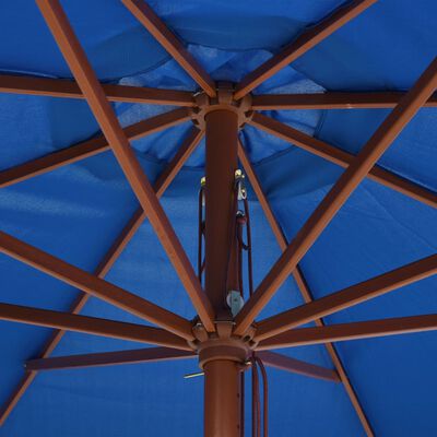 vidaXL Градински чадър с дървен прът, 350 см, син