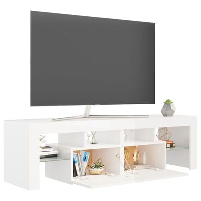 vidaXL ТВ шкаф с LED осветление, бял гланц, 140x36,5x40 см
