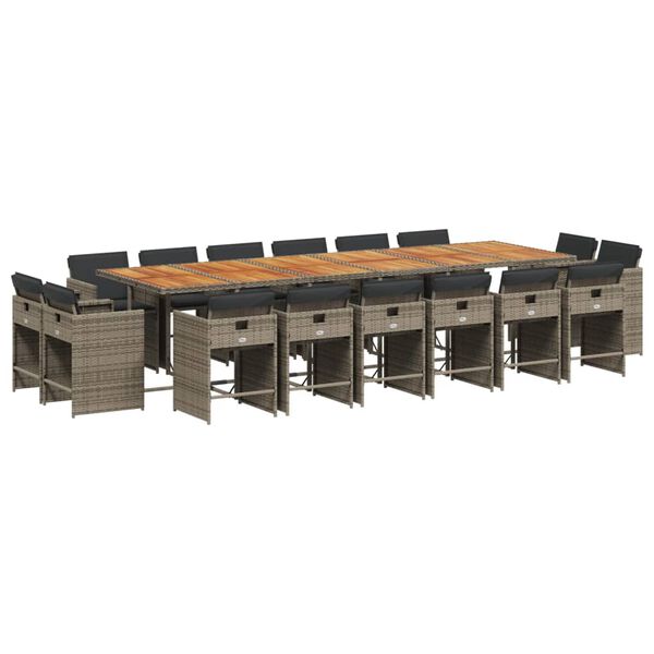 vidaXL Градински комплект с възглавници 17 части полиратан сив