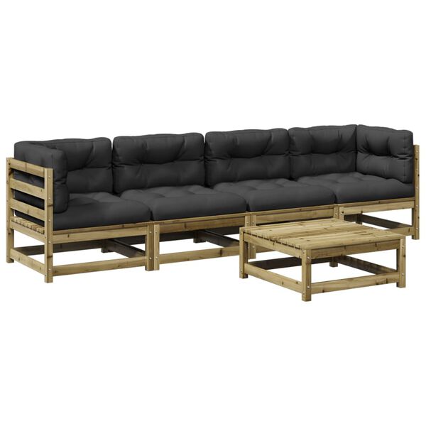 vidaXL Градински комплект с възглавници, 5 части, импрегниран бор