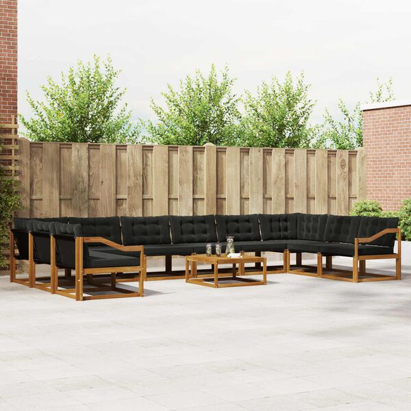 vidaXL Комплект дивани за открито 11 pcs Естествено и черно