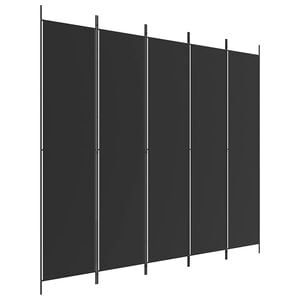vidaXL Параван за стая, 5 панела, черен, 250x220 см, текстил