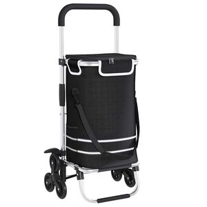 vidaXL Пазарски тролей 1 Черно 47 x 39 x 100,5 см Оксфордска тъкан