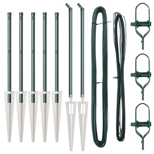 vidaXL Стълб за ограда. 7 pcs Зелен Стомана