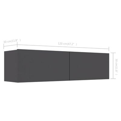 vidaXL ТВ шкаф, сив, 120x30x30 см, ПДЧ