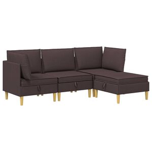 vidaXL Модулен диван комплект със съхранение 4 pcs Тъмен кафяв Текстил