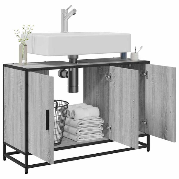 vidaXL Шкаф за мивка в банята Grey Sonoma 90x33x60 cm
