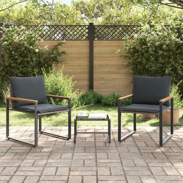 vidaXL Комплекти мебели с възглавница 3 pcs Сив и тъмен сив Ратан