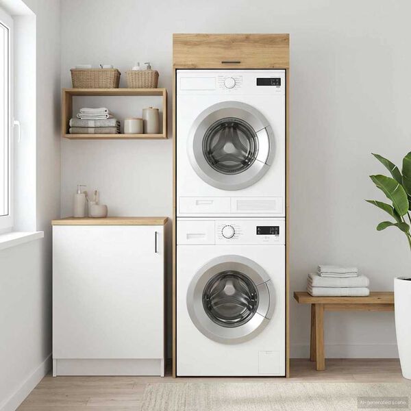 vidaXL Шкаф за пералня с врата Дъб 67,5 x 68 x 200 см Инженерно дърво