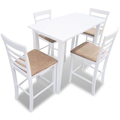 Комплект бяла дървена конзолна маса и 4 бар стола