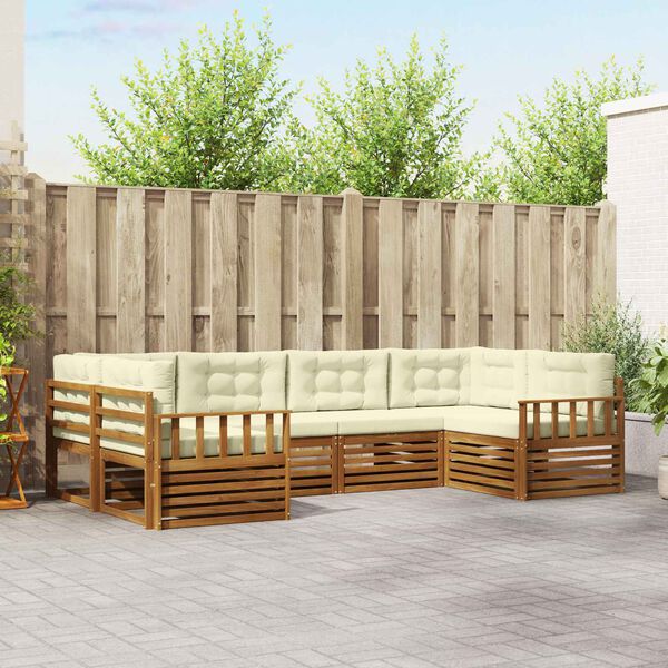 vidaXL Комплект дивани за открито 6 pcs Натурален и Крема