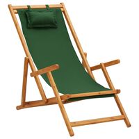 vidaXL Сгъваем плажен стол, евкалиптово дърво масив и текстил, зелен