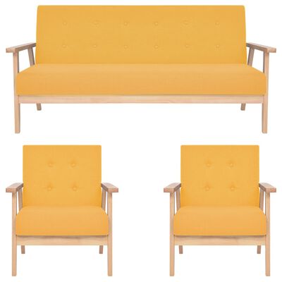 vidaXL Комплект диван с кресла, 3 части, текстил, жълт