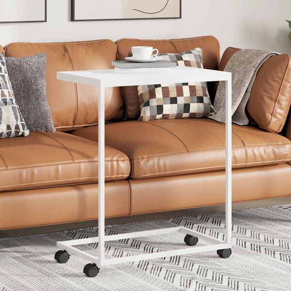 vidaXL Помощна маса с колелца бяла 55x35x70 см инженерно дърво