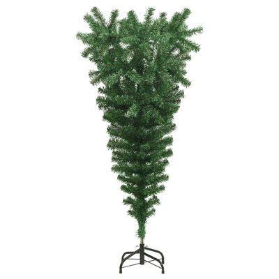 vidaXL Обърната изкуствена коледна елха със стойка, зелена, 150 см