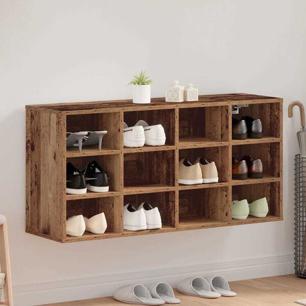 vidaXL Шкаф за обувки Старо дърво 103 x 30 x 51 см Инженерно дърво