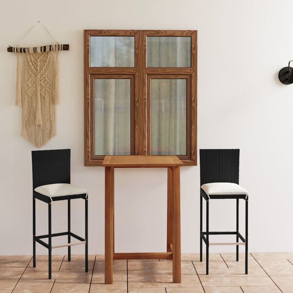 vidaXL Градински бар комплект с възглавници, 3 части, черен