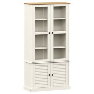 vidaXL Стъклен шкаф витрина VIGO бял 85x35x170 см бор масив
