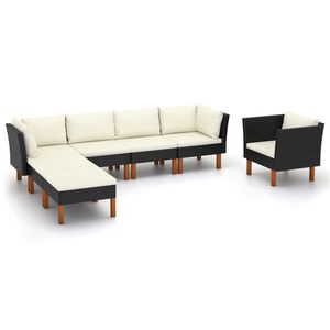 vidaXL Градински лаундж комплект, 3 части, черен полиратан и евкалипт