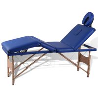vidaXL Синя сгъваема масажна кушетка 4 зони с дървена рамка