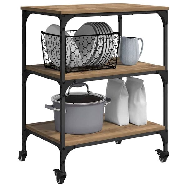 vidaXL Кухненска количка Дъб 60 x 41 x 76 см Инженерно дърво