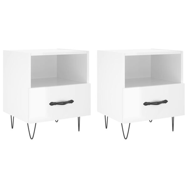 vidaXL Нощни шкафчета, 2 бр, бял гланц, 40x35x47,5 см, инженерно дърво