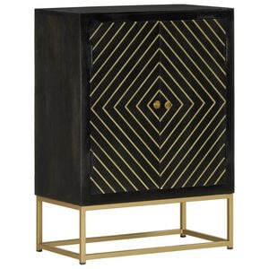 vidaXL Бюфет с 2 врати, черно и златисто, 55x30x75 см, манго масив