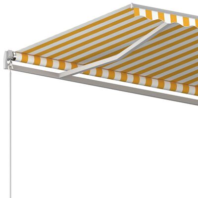 vidaXL Автоматично прибиращ се сенник с прътове, 6x3,5 м, жълто и бяло