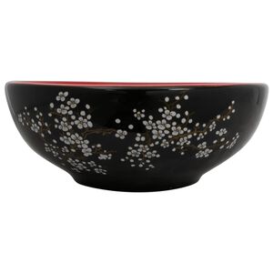 vidaXL Мивка за плот, черно и червено, кръгла, &Phi;41x14 см, керамика