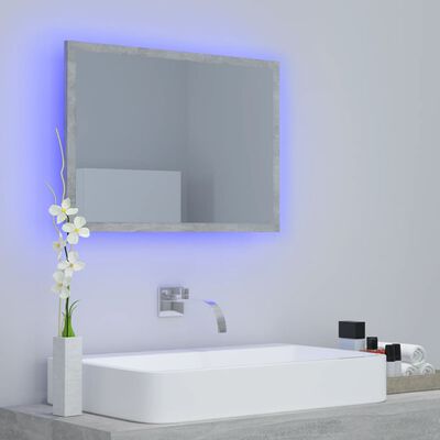 vidaXL LED огледало за баня, бетонно сиво, 60x8,5x37 см, акрил