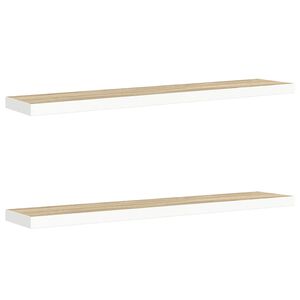 vidaXL Окачени стенни рафтове, 2 бр, дъб и бял, 120x23,5x3,8 см, МДФ