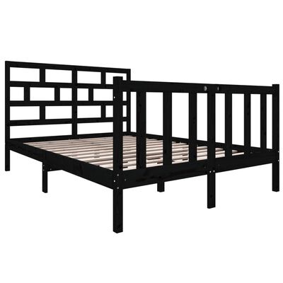 vidaXL Рамка за легло, черна, масивен бор, 140х190 см