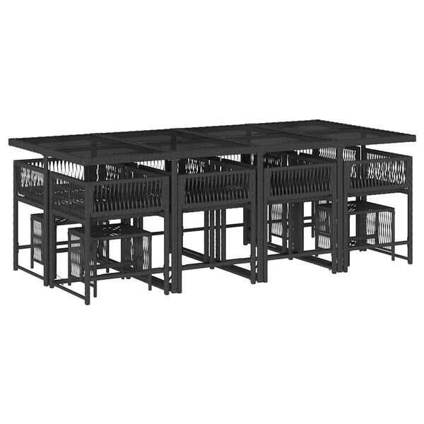 vidaXL Външен трапезен комплект 13 части с възглавници черен полиратан