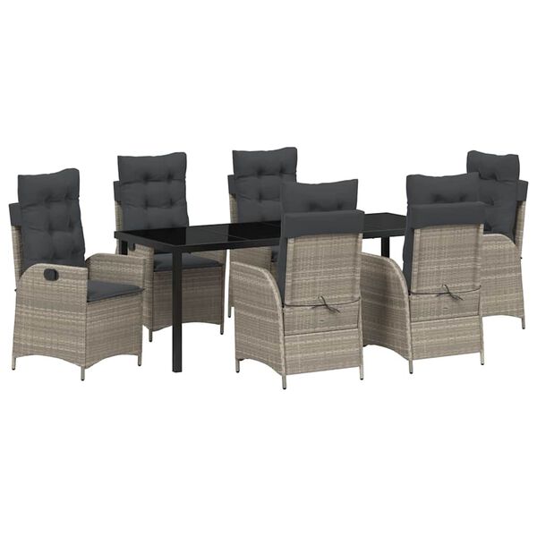 vidaXL Комплект за хранене в градината 7 pcs Светлосиво полиратан