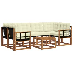 vidaXL Комплект дивани за открито 7 pcs Натурален и Крема