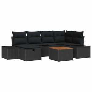 vidaXL Градински Софа Комплект с възглавница 7 pcs Черно Полиратан