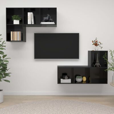 vidaXL ТВ шкафове за стенен монтаж, 4 бр, черен гланц, ПДЧ