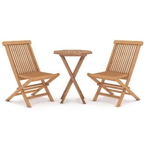 vidaXL Градински трапезен комплект, 3 части, тиково дърво масив