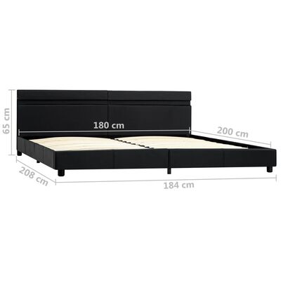 vidaXL Рамка за легло с LED, черна, изкуствена кожа, 180x200 cм