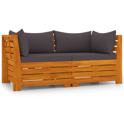 vidaXL 2-местен градински диван с възглавници, акация масив