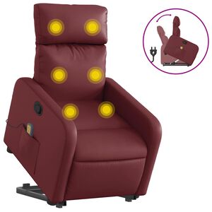 vidaXL Изправящ масажен наклоняем стол, виненочервен, изкуствена кожа