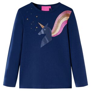 vidaXL Детска тениска с дълъг ръкав, нейви, 128