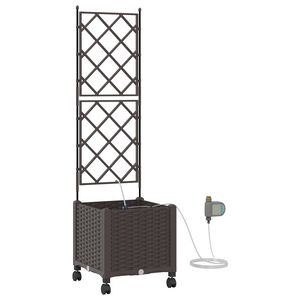 vidaXL Градинска саксия с напояване и колела Кафяво 40 x 40 x 148 см