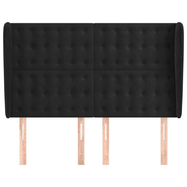 vidaXL Горна табла за легло с уши, черна, 147 x 23 x 118/128 см кадифе