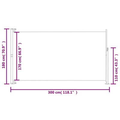 vidaXL Странична тента за вътрешен двор/тераса, 180x300 см, черна