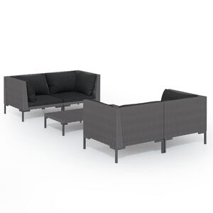 vidaXL Градински комплект с възглавници, 5 части, полиратан, тъмносив